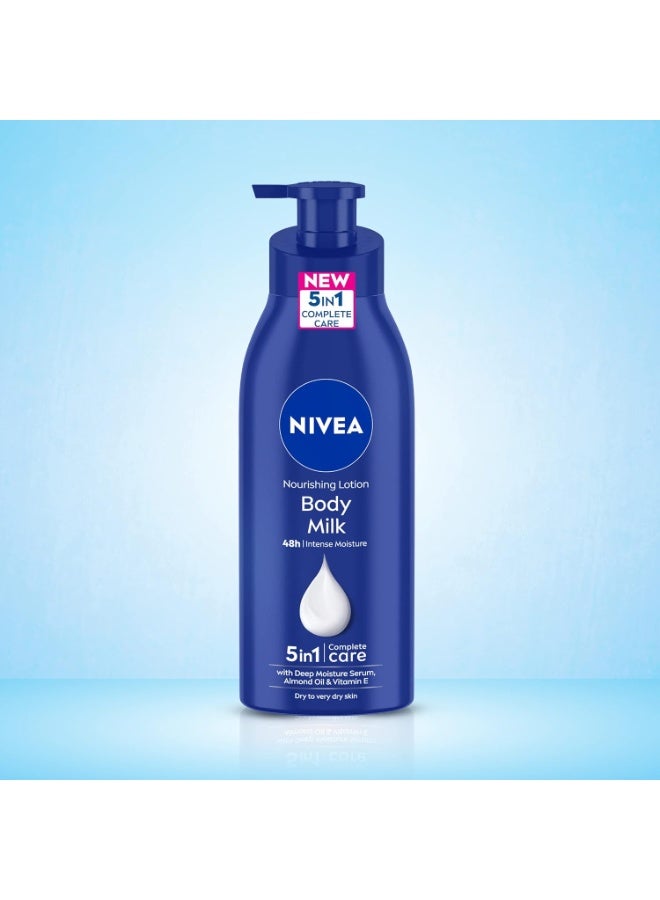 نيفيا مجموعة نيفيا المتكاملة - حليب للجسم 400 مل للعناية الكاملة 5 في 1 ولوشن مغذي للجسم وكريم مرطب ناعم 200 مل مع فيتامين E وزيت الجوجوبا. - Image 4